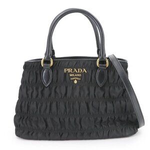 PRADA 2way Hand Shoulder Bag Gaufre Nylon Leather Black 1BA173 90285407